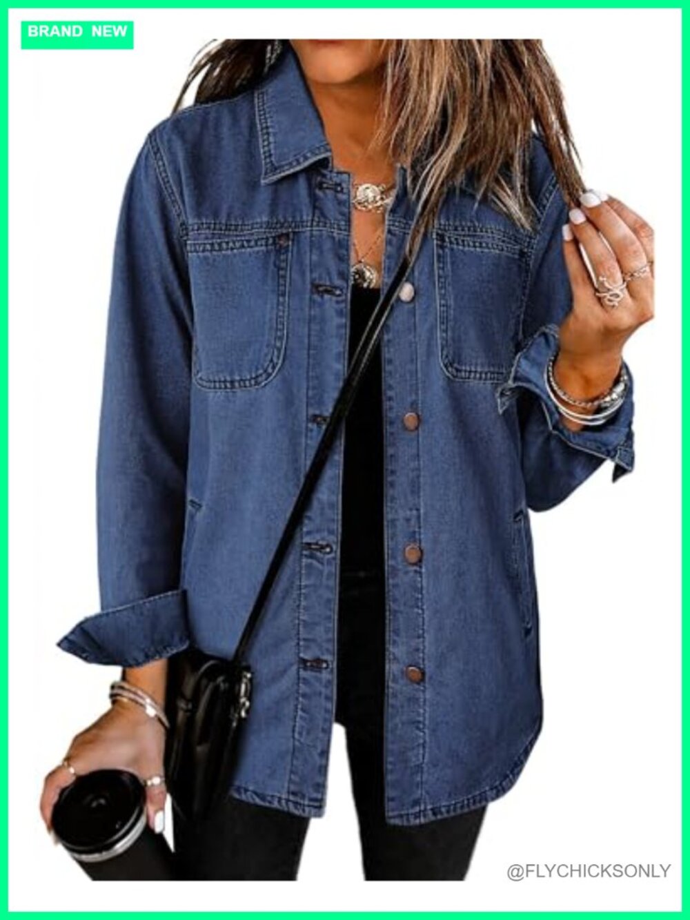Womens Denim Shacket Long Sleeve Button Down Jean Jacket with Pockets